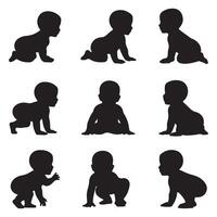 Baby Silhouettes in Various Pose Representing Different Stages vector