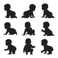 Baby Silhouettes in Various Poses Representing Different Stage vector