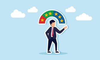 businessman showing several star categories, from one to three stars, illustration of business quality satisfaction levels vector