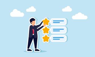businessman placing a star on a list of several stars, illustration of customer satisfaction level with business performance vector