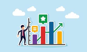 Businessman standing next to a complex chart, illustration of business performance and financial report complexity vector