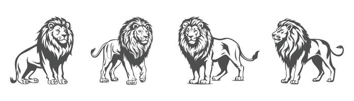 lion silhouette set, black and white design illustration, generated by ai vector