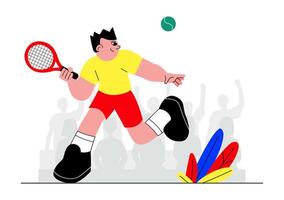 Flat Style of Tennis Player with Racket and Ball on Court vector