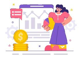 Data Analytics and Market Research with Flat Style Characters and Teamwork vector