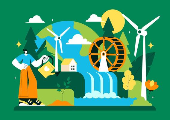 Green Earth Concept with Trees and Plants in a Flat Cartoon Background