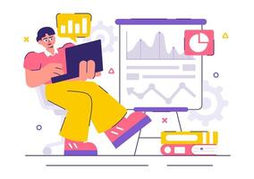 Flat Design of Team Analyzing Market Trends and Creating Business Statistics vector