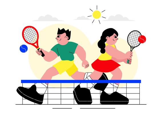 Tennis Player in Action Holding Racket on Flat Court Scene