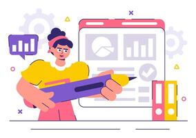 Illustration Featuring Market Research, Team Management, and Statistical Analysis in Flat Design vector