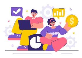 Flat Style Market Research with Teamwork, Analytics, and Data Visualization vector