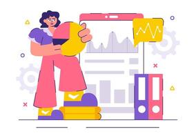 Art of Market Analysis and Data Research with Team Coordination in a Cartoon Background vector