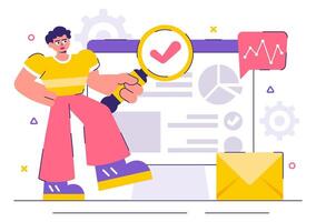 Market Research and Business Data in Flat Cartoon Style with Team Analytics vector
