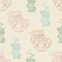 Seamless pattern with teapots and cups. vector