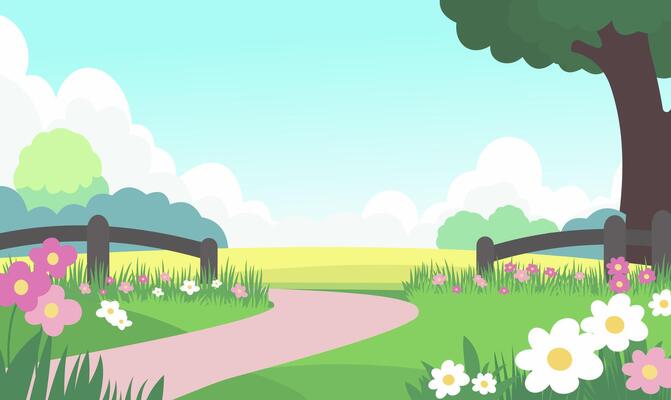 Road in the Park Garden Nature Scenery with Flowers Plant Tree in Summer