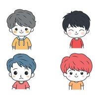 Set of Funny Little Boy Kid Cartoon Character Wearing Casual Clothes with Mood Expression vector