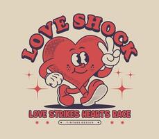 Colorful retro cartoon heart character with a fun and playful design style vector