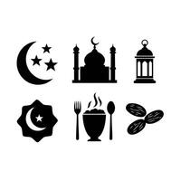 Ramadan Icons Crescent Moon, Mosque, Lantern, Dates, and More vector
