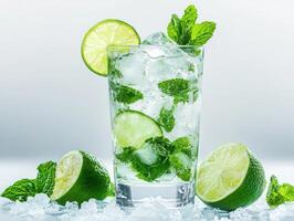 Fresh Lemon Juice with ice On Isolated Background photo
