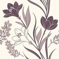 Vector-style seamless floral pattern with crocus and hyacinth, soft gradients and flat vector