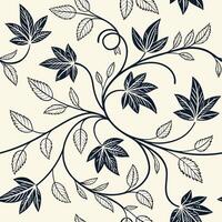 Seamless pattern of hand-drawn botanical leaves and vines, black ink line art on cream background, minimal vintage vector