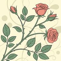 Seamless pattern of blooming roses with curling leaves, watercolor texture, soft romantic a background vector