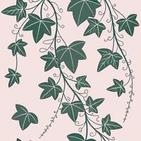 Modern minimal pattern with climbing vines over grid background, soft muted tones vector