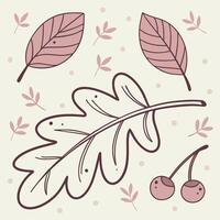 Cute cartoon-style leaf pattern, simple doodle leaves and tiny branches on pastel background, child-friendly look vector