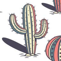 3D cartoon-style cactus pattern with shadows and highlights, playful and bold vector