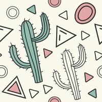 Tiled cactus pattern in vintage retro color scheme mustard, teal, faded vector