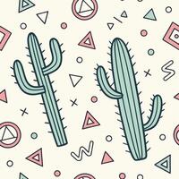 Cactus and geometric shapes seamless pattern, modern flat design, vibrant colors vector