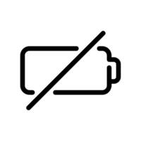 Crossed out battery icon symbolizing no battery installed, power failure, or forbidden area vector