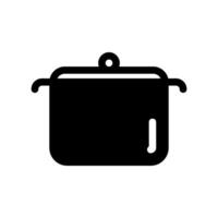 Black Cooking Pot Silhouette Icon with Lid and Single Side Handle Bar vector