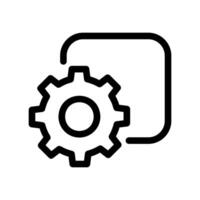 Single gear icon enclosed within a rounded square frame representing component settings vector