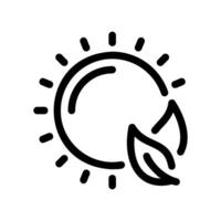 Sun symbol combined with green leaves representing solar power and natural energy concepts vector