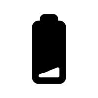 Vertically oriented battery icon displaying a low remaining charge level vector