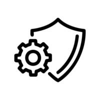 Security shield icon combined with a gear symbol representing protection settings vector