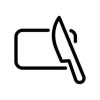Icon showing a knife cutting an object, possibly food like cheese or bread, on a board vector