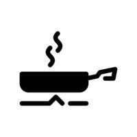 Frying Pan Icon without Lid Showing Steam Rising Above Gas Flame Art vector