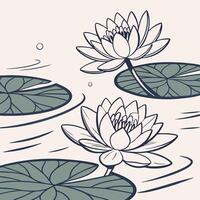 Seamless lotus flower and lily pad pattern, with splash effects and reflective water lily vector