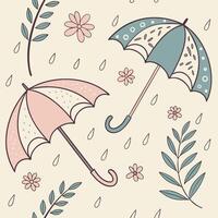 Seamless pattern of rainy day with umbrella and floral elements blending together vector