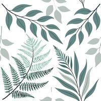 Watercolor eucalyptus and fern leaves pattern, soft green and gray tones, seamless layout, calming and natural vector