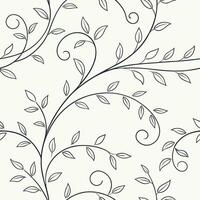 Minimal seamless pattern with fine curving vines and tiny leaves, continuous line drawing style vector