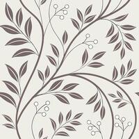 Abstract linear vines and small buds pattern, seamless repeat, elegant white and beige combo vector
