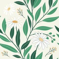 Greenery and Daisies Seamless Spring Background vector