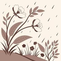 Muted floral monsoon pattern with wet soil textures and subtle blooms, earthy tone vector