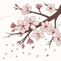 Seamless sakura blossom pattern, vec Japanese style cherry flowers on soft pink background, elegant and delicate vector