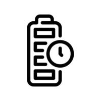 Battery level indicator icon combined with a clock showing remaining power duration vector