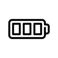 Horizontal battery icon displaying three bars indicating a fully charged power status level vector