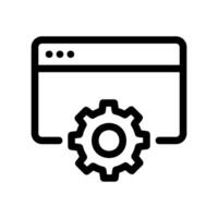 Web browser window interface containing a gear symbol for accessing settings menu vector