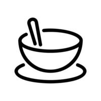 Outline Icon of a Bowl with Spoon Resting on a Small Plate vector