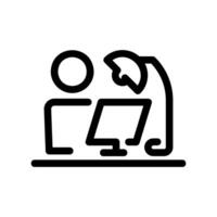 Person working late at desk with monitor and lamp illumination nearby vector